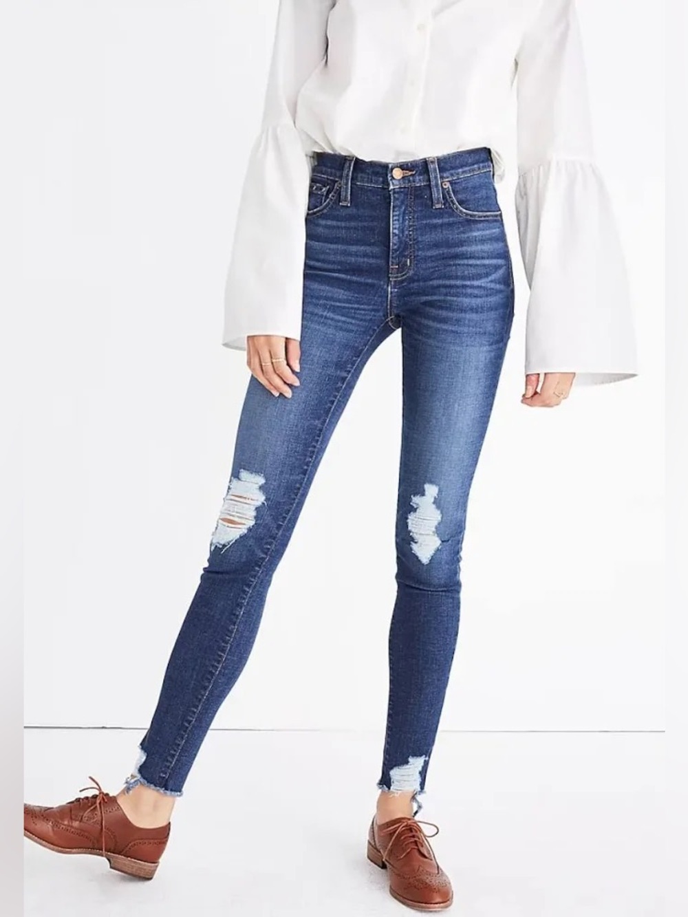 Madewell 9” High-Rise Destructed Medium/Dark Wash Skinny Jean